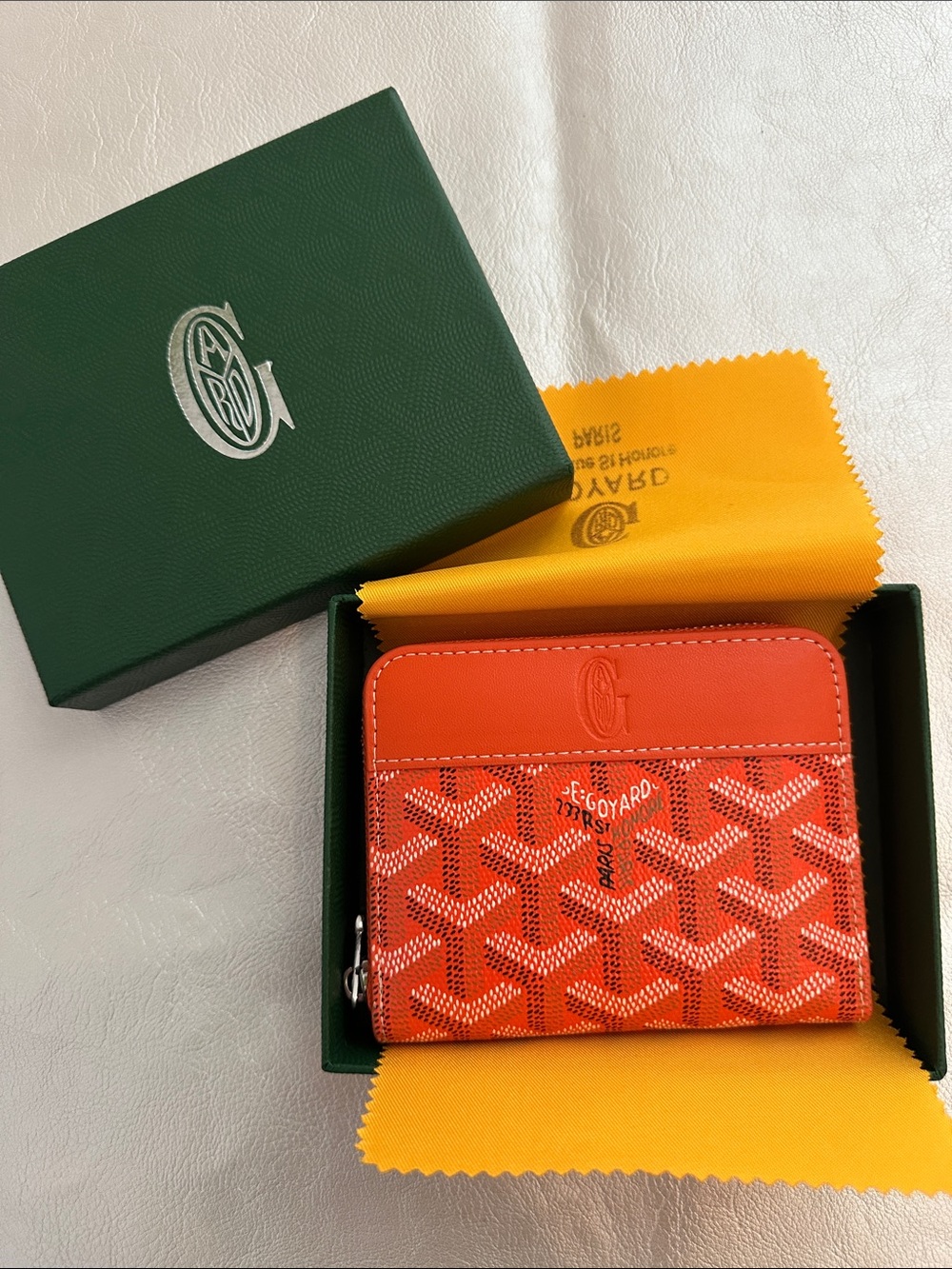 Goyard Red Orange Zip Card Holder Wallet